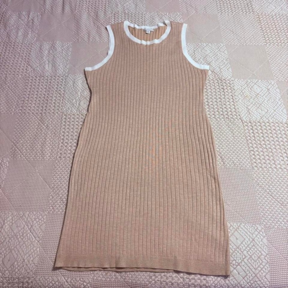 Cato tan and white ribbed dress